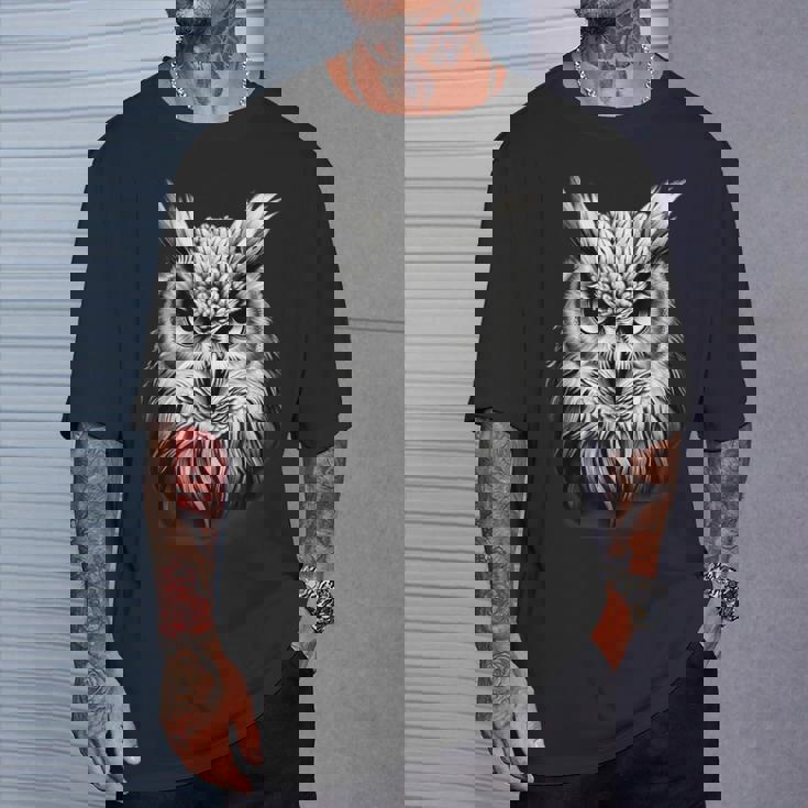 フクロウ 肖像画 アートワーク 図面 動物愛好家 アニマルプリント Tシャツ 彼への贈り物