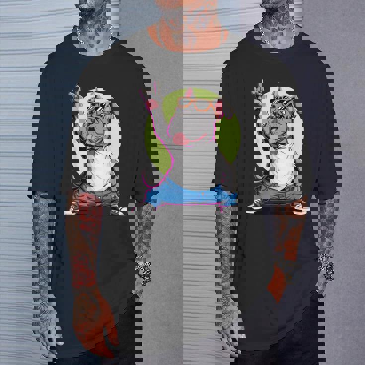 ブルドッグ ロックミュージック 男性 子供 女性 グルービー ブルドッグ Tシャツ 彼への贈り物