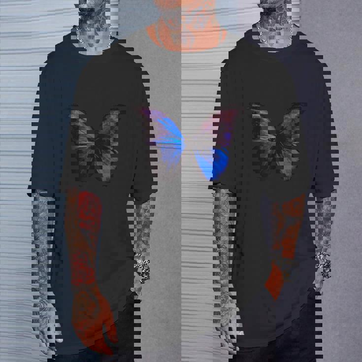 ブルー モルフォ バタフライ アートプリント Tシャツ 彼への贈り物