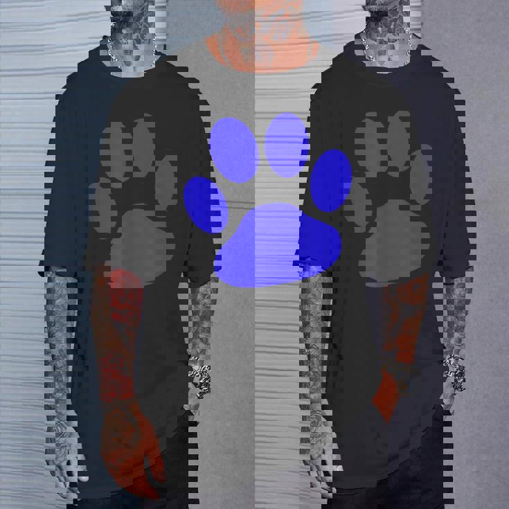 ブルー 肉球 プリントシャツ Tシャツ 彼への贈り物