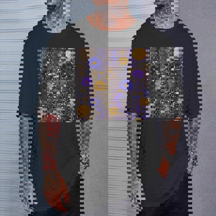 ブルーとゴールド フラワーガーデン アフタークリムト Tシャツ 彼への贈り物