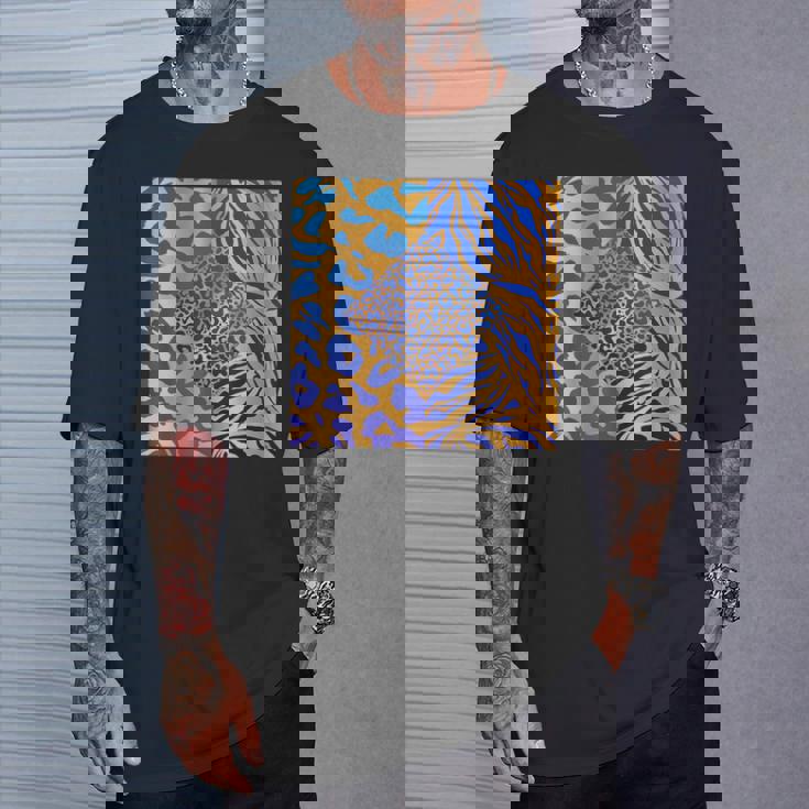 ブルースの直径のジャングルプリントゴールド。シマウマ、パンサー、チーター Tシャツ 彼への贈り物