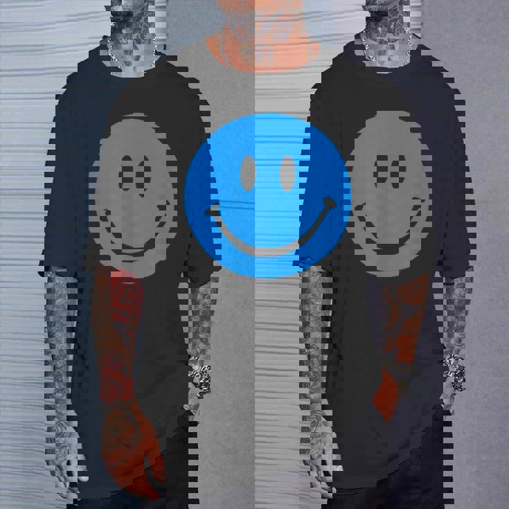 ブルースマイリーフェイス レトロブルーハッピーフェイス Tシャツ 彼への贈り物