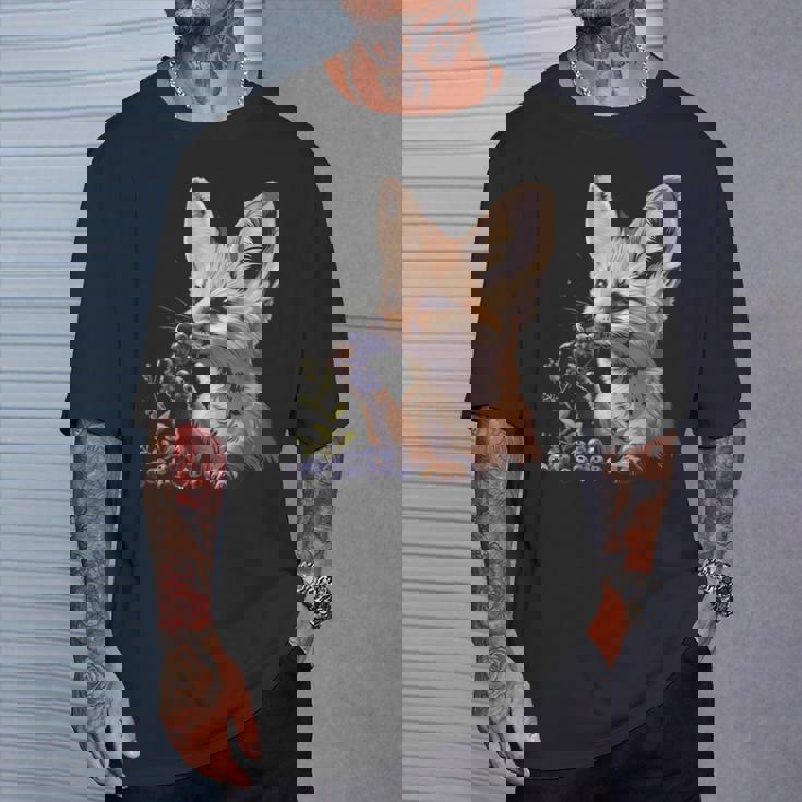 ブルーベリー フェネック キツネ ブルーベリー アニマルアート 野生動物 自然 Tシャツ 彼への贈り物