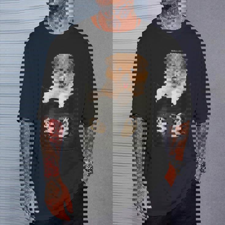 プリントポケットに入ったコリー犬 犬好きに面白い Tシャツ 彼への贈り物