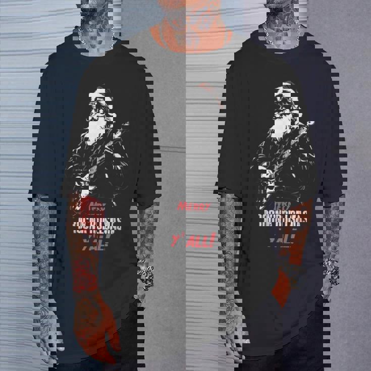 ヘヴィメタルのクリスマス、ギターを弾くサンタ Tシャツ 彼への贈り物