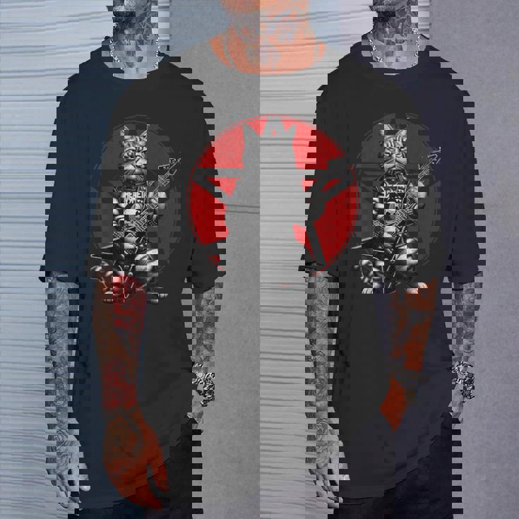 ヘヴィメタル猫とデスメタルミュージック メタルヘッド ロックギター Tシャツ 彼への贈り物