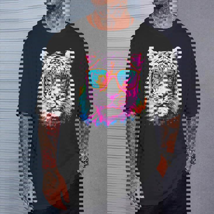 ホワイトタイガー サングラス カラフル アート 動物 虎 Tシャツ 彼への贈り物