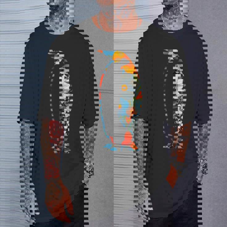 ボタニカルフラワーのシルエット 花柄 ペンギン Tシャツ 彼への贈り物