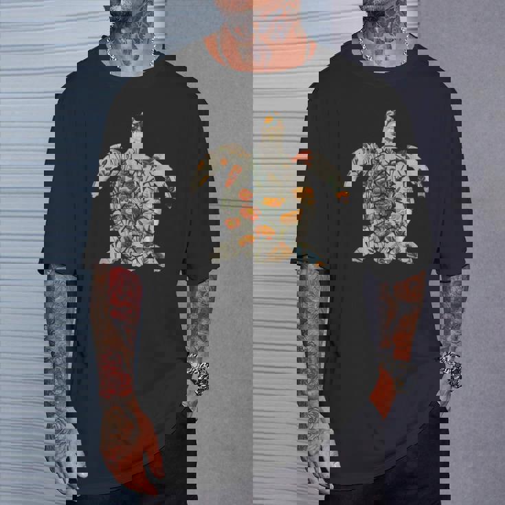 ボタニカル・シルエット・マッシュルーム オーシャニック・コタジェコア ウミガメ Tシャツ 彼への贈り物