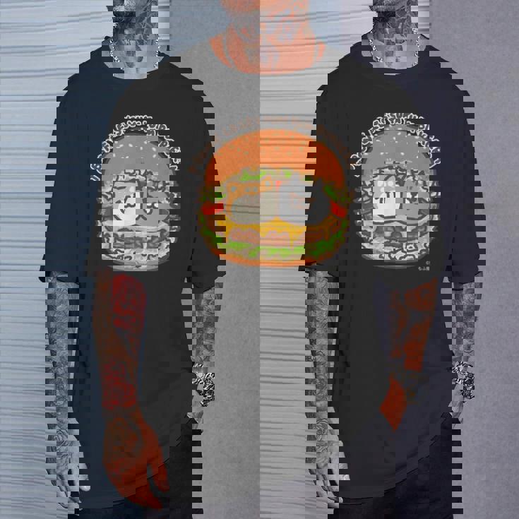 ボンレス犬とボンレス猫 ハンバーガー ダークカラー Tシャツ 彼への贈り物