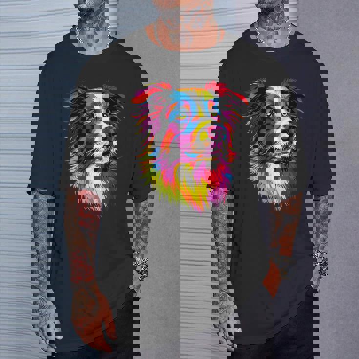 ボーダーコリー ポップアート レインボーカラー カラフル ボーダーコリー Tシャツ 彼への贈り物