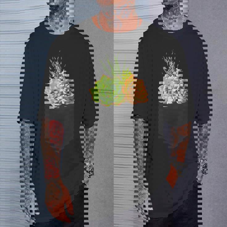 ポケットに入った多肉植物、胸にエケベリアセダム Tシャツ 彼への贈り物