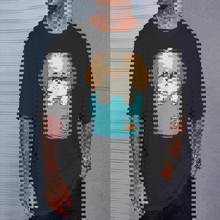 ポケット犬好きにはたまらないシーズー犬 Tシャツ 彼への贈り物