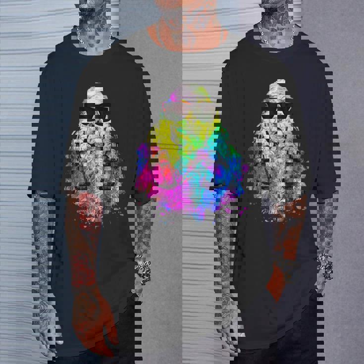 ポップアート アメリカンコッカー スパニエル 犬のポートレート ヘッドフォン付き Tシャツ 彼への贈り物