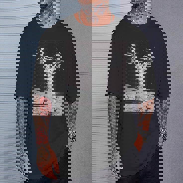 ムーンキャット 筋トレ 猫 フィットネス ジム ウェイトリフティング トレーニング 面白い猫 おもしろ Tシャツ 彼への贈り物