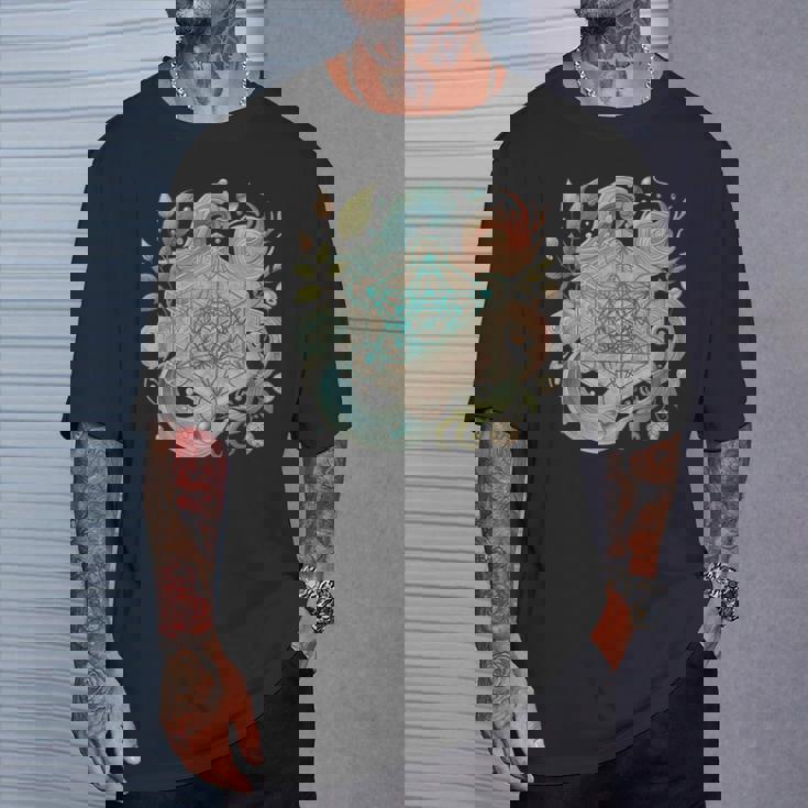 メタトロンキューブと自然の要素 火、土、水、風 Tシャツ 彼への贈り物