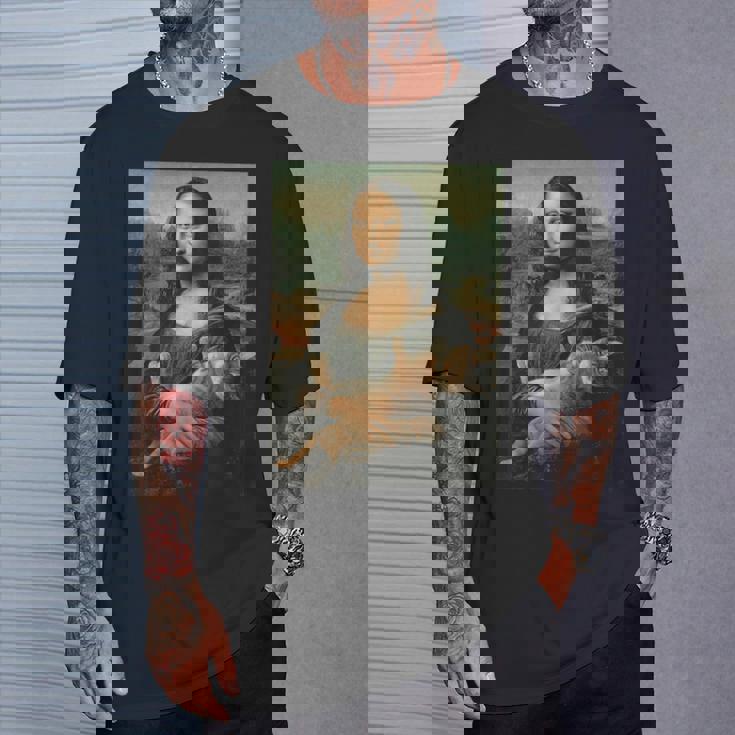 モナリザとオレンジ猫 面白いアートペインティング Tシャツ 彼への贈り物