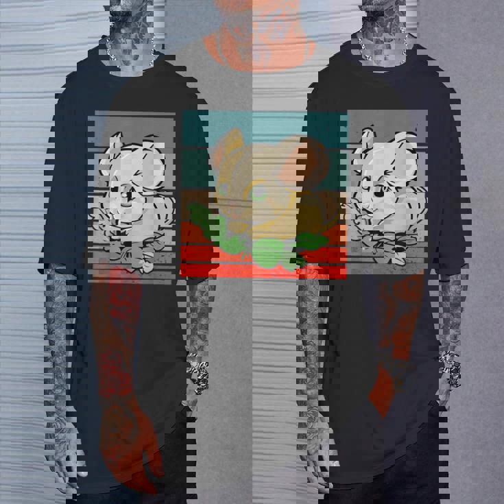 ヤマネ かわいい緑の葉 大きな目 愛らしい甘い動物 Tシャツ 彼への贈り物