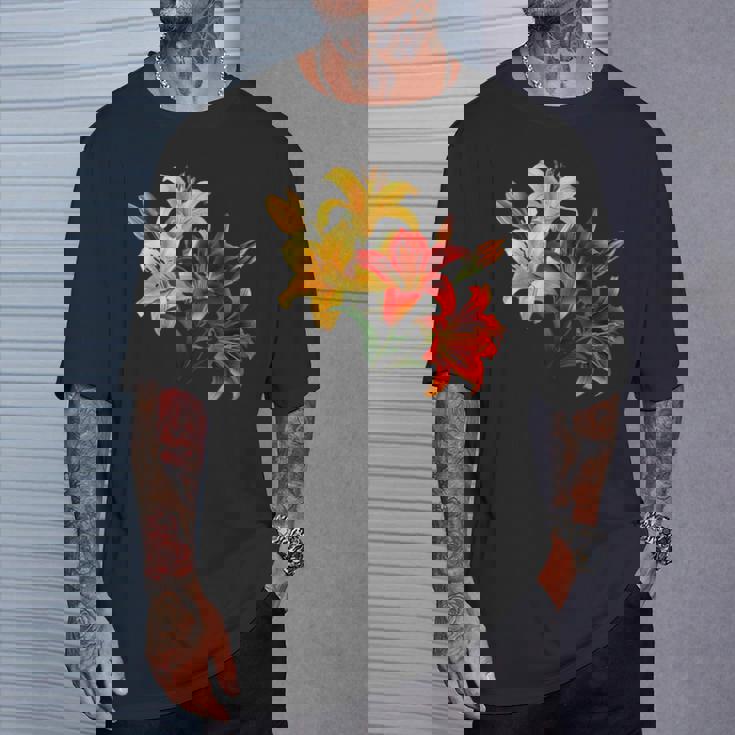 ユリの花 恋人の日 ユリ ホームフラワー ガーデンデザイン Tシャツ 彼への贈り物