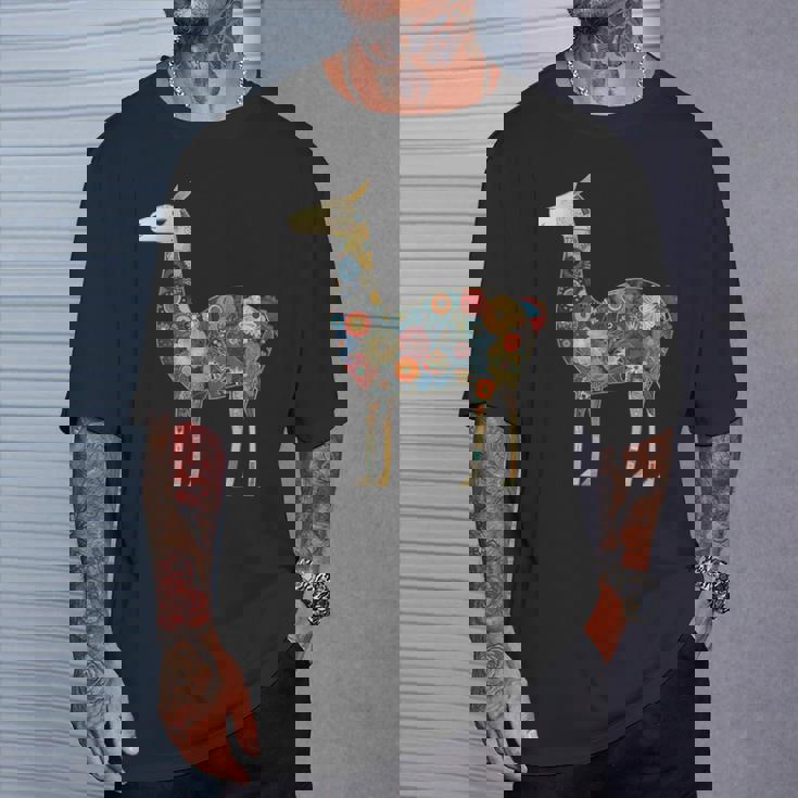 ラマ アルパカ フローラル カラフル 花 ペルーのお土産 Tシャツ 彼への贈り物