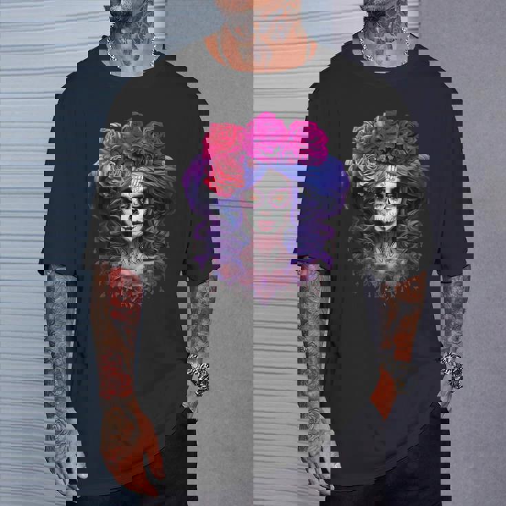 ラ・カトリーナ、ディア・デ・ロス・ムエルトス メキシコの死者の日 Tシャツ 彼への贈り物