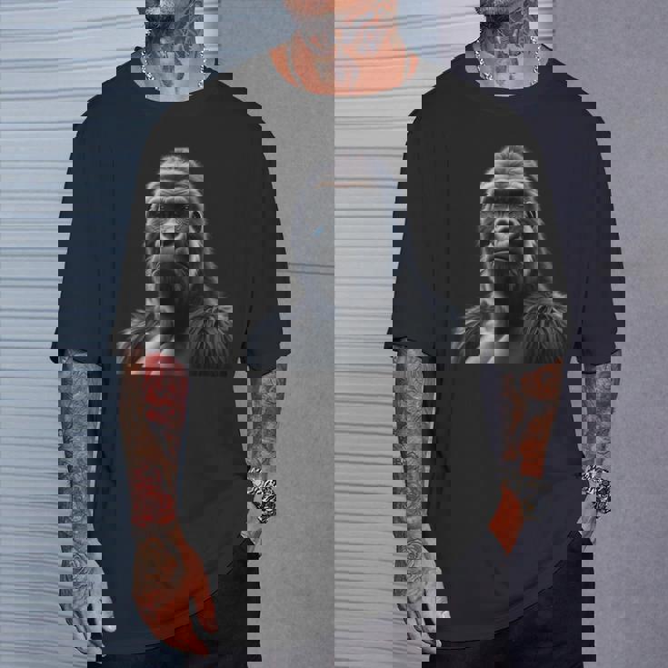 リアルなゴリラアートtシャツ、野生動物の霊長類の肖像画。 Tシャツ 彼への贈り物