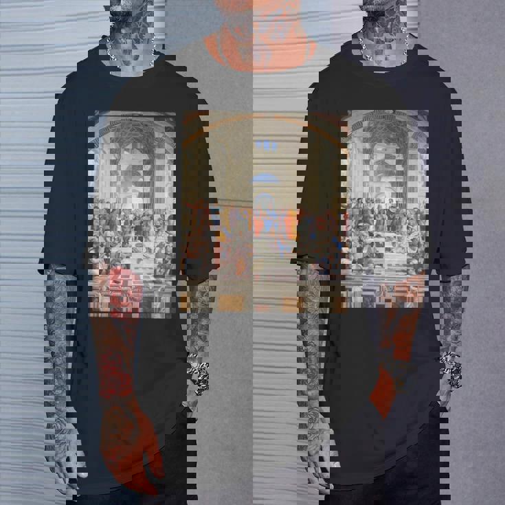 ルネッサンス名画 アテネの学校 Tシャツ 彼への贈り物