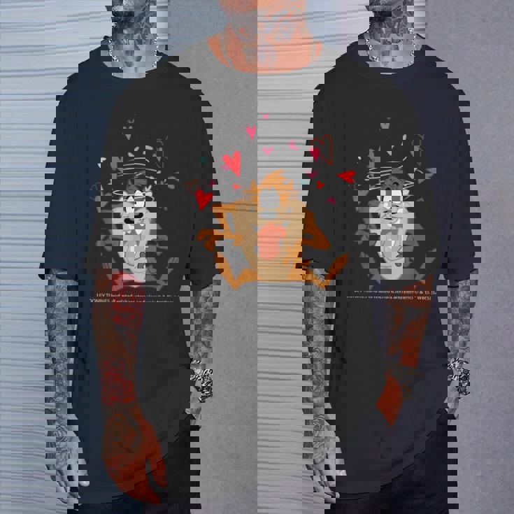 ルーニー・テューンズ タズ スピニング ハート 楽しい Tシャツ 彼への贈り物