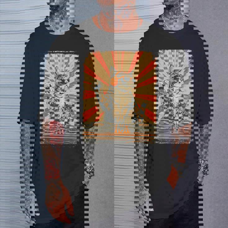 レトロ Dj 猫 ヘッドフォン付き ディスコ 音楽愛好家 男性 女性 キッズ Tシャツ 彼への贈り物