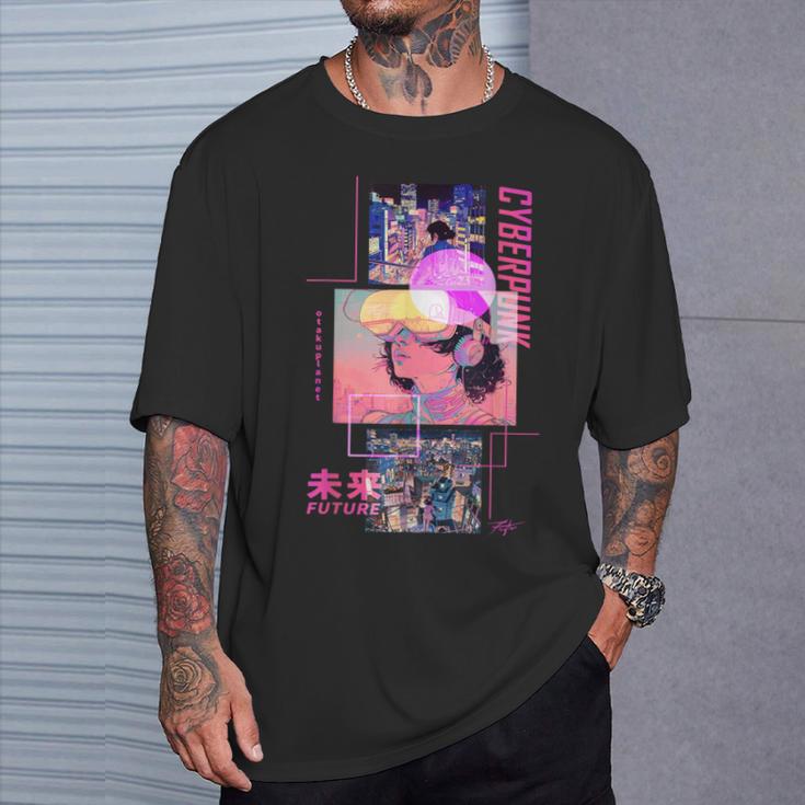 レトロなサイバーパンクヴェイパーウェーブ の 美学を取り入れた日本のサイバーパンクアニメ Tシャツ 彼への贈り物