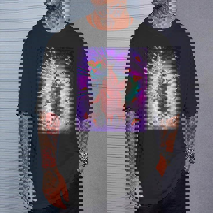 レーザーアイズスペースキャットライディングナマケモノ、ラマ-レインボー Tシャツ 彼への贈り物