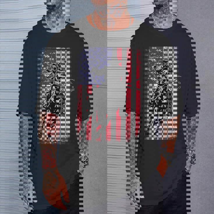 ロデオ 馬 アメリカ国旗 アメリカ カントリー カウボーイ ウェスタン Tシャツ 彼への贈り物