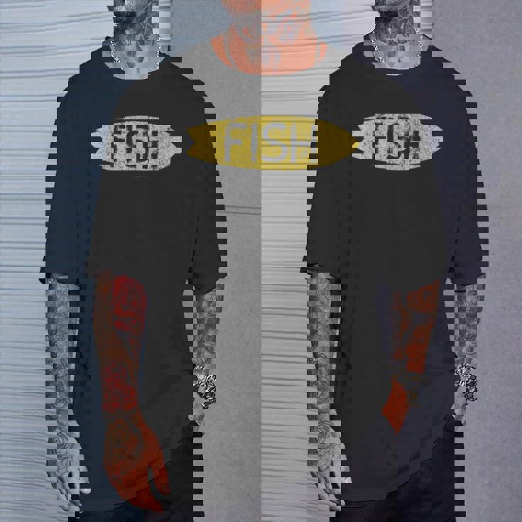 ロングボード サーフボード ヴィンテージ レトロ フィッシュタイプ Tシャツ 彼への贈り物