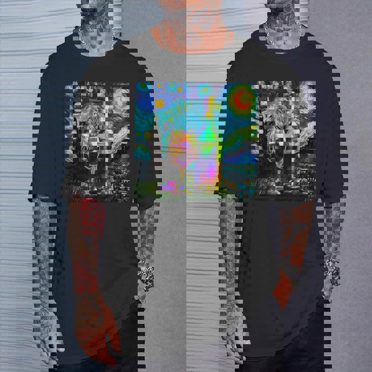 ワイン 酒 面白いtシャツ ゴッホ 星月夜 飲み おもしろ 飲み会 のんべえ メンズ 居酒屋 ネタ Tシャツ 彼への贈り物