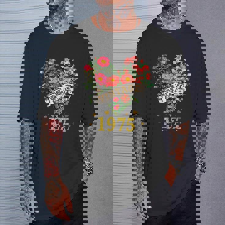 ヴィンテージ 1975年 楽しい かわいい 花柄 花 ラブハート 49歳の誕生日 Tシャツ 彼への贈り物