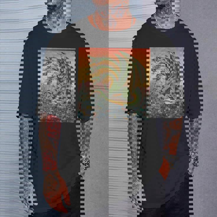 ヴィンテージ ドラゴンキング ギドラ アート 夕日 日本人 キッズ 男性 Tシャツ 彼への贈り物