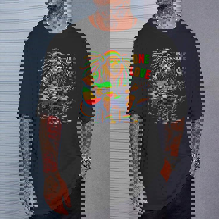 ヴィンテージ ラスタ ライオン レゲエ 音楽 One Loveibe ギター グラフィック Tシャツ 彼への贈り物