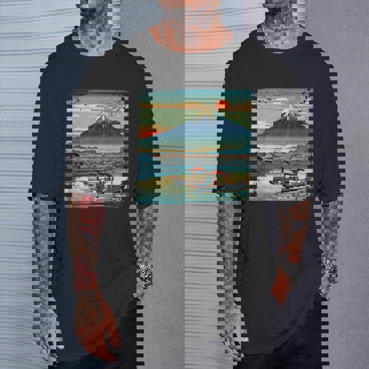 ヴィンテージ 日本の富士山 山に昇る太陽 Tシャツ 彼への贈り物