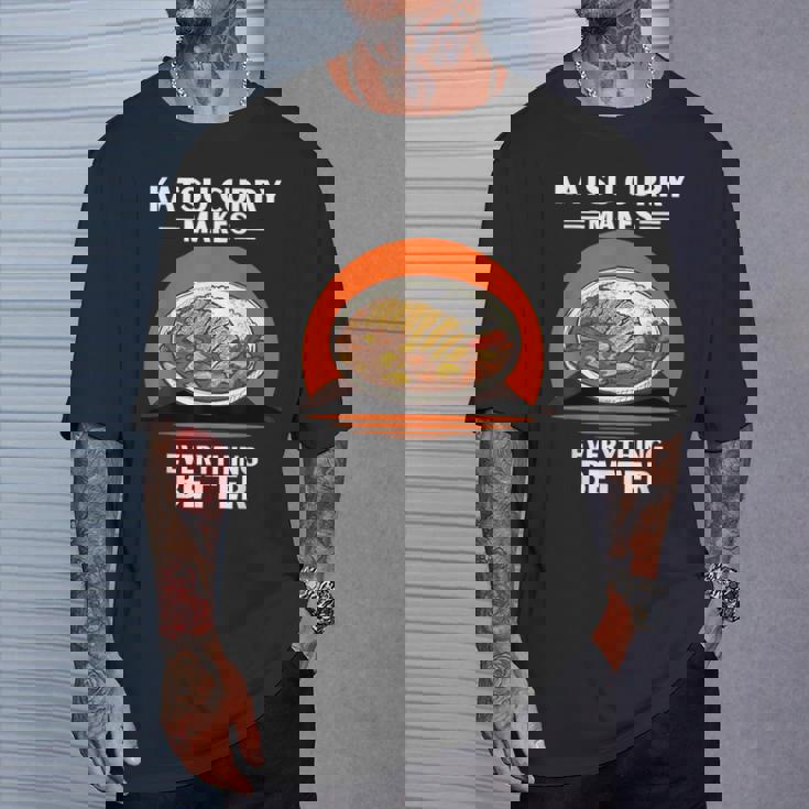 ヴィンテージかつカレーがすべてをより良くするレトロ。 Tシャツ 彼への贈り物