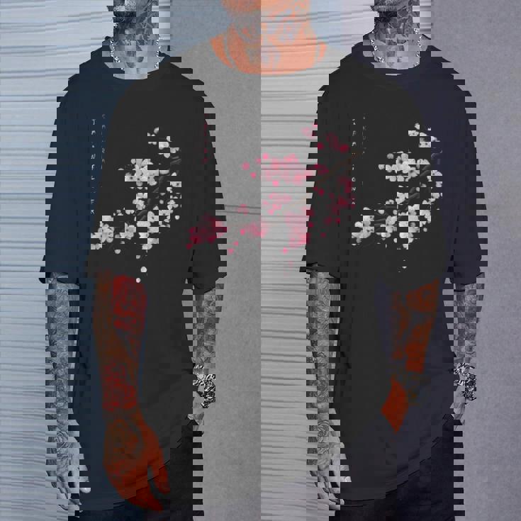 ヴィンテージ桜 日本の桜の花グラフィカルアート Tシャツ 彼への贈り物