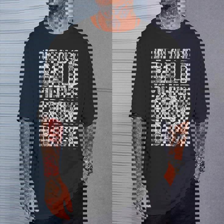 一度ハゲたらまた成長する、面白いハゲメンズ無毛デザイン Tシャツ 彼への贈り物