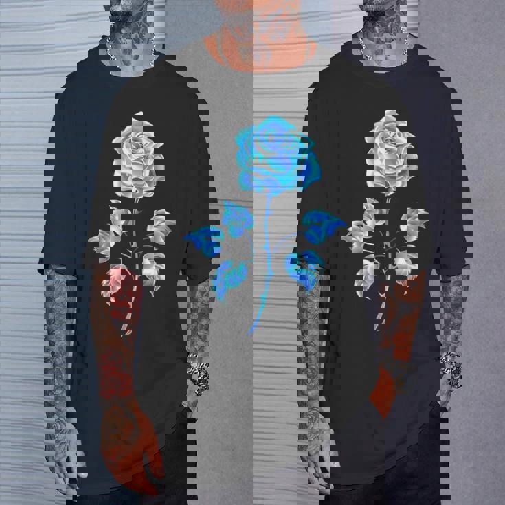 一輪挿し 青いバラ かわいい 青いバラ 花 ガーデニング Tシャツ 彼への贈り物