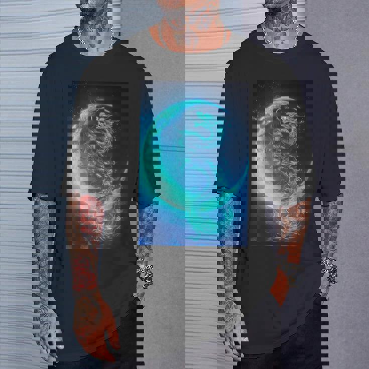 三日月のドラゴン ブルーギャラクシー天文学 アート Tシャツ 彼への贈り物