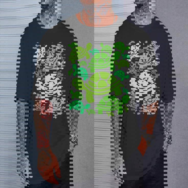 亀柄 カートゥーン アウトライン 面白いカメ Tシャツ 彼への贈り物