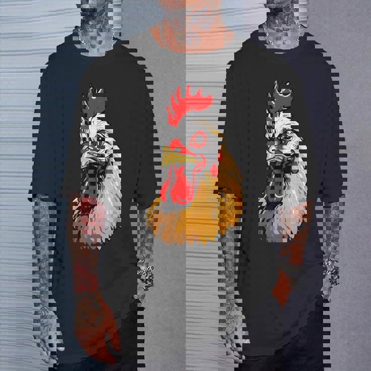 動物愛好家のための大胆な農場の鶏の頭のアート Tシャツ 彼への贈り物