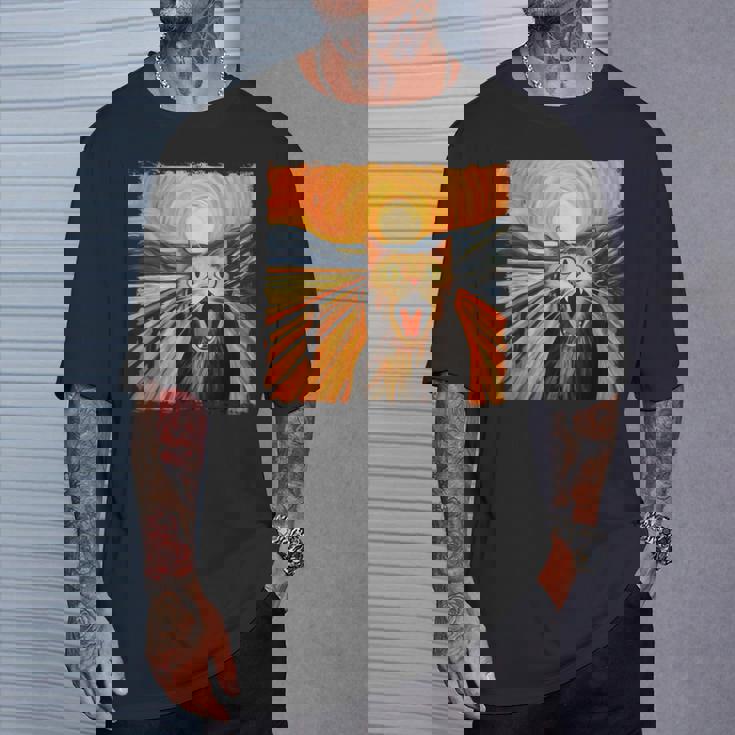 叫ぶ猫、エドヴァルド・ムンク風、面白い猫 Tシャツ 彼への贈り物