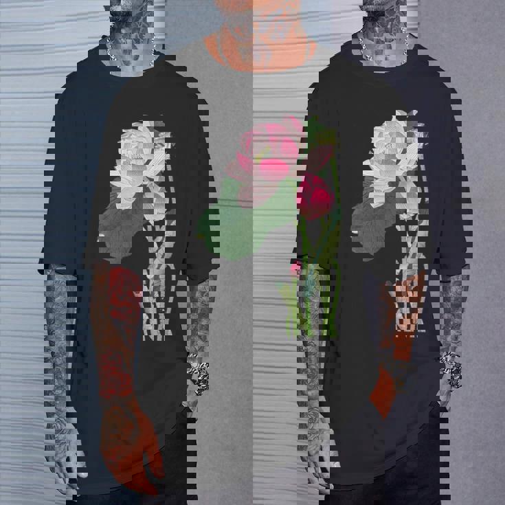 咲く蓮の花 蓮の花 ハス ヴィンテージ 日本美術 小原古邨 新版画 Tシャツ 彼への贈り物