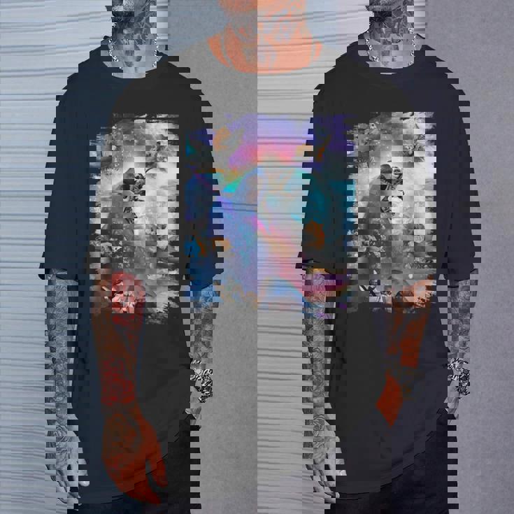 宇宙猫 乗馬サメ ギャラクシー レインボーキャット オンシャークス Tシャツ 彼への贈り物