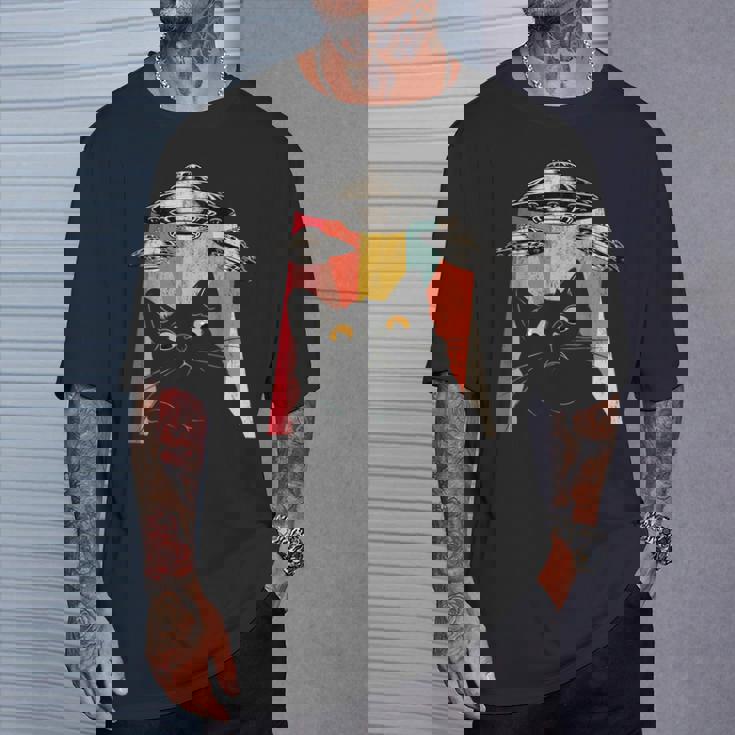 宇宙船 宇宙人 猫 Ufo 黒猫 面白い Tシャツ 彼への贈り物